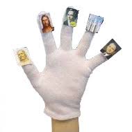hand with glove and pictures