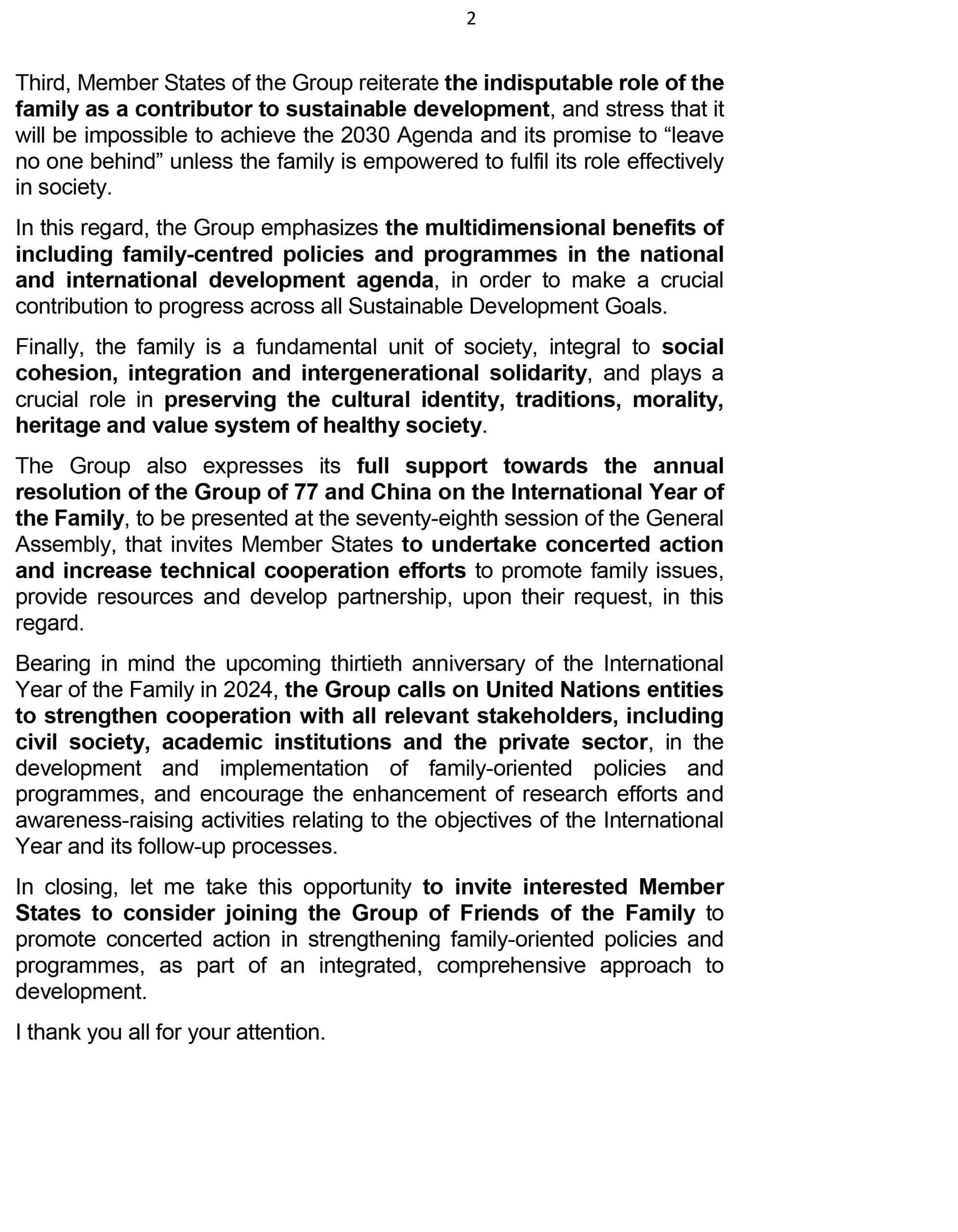 Statement by the Deputy Foreign Minister of the Republic of Belarus H.E. Mr. Yuri Ambrazevich on behalf of the Group of Friends of the Family
