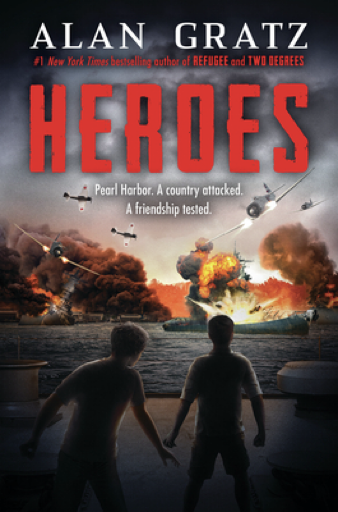 The cover of “Heroes,” featuring a dramatic scene of the Pearl Harbor attack with two boys witnessing the event