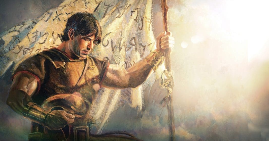 Captain Moroni holding the Title of Liberty.