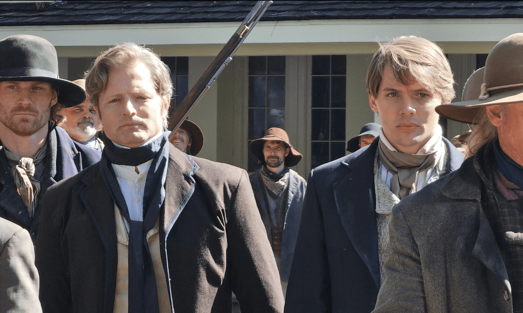 Brigham Young and early Mormon pioneers in a scene from the film "Six Days in August."