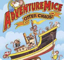 Colorful cover of "Adventure Mice: Otter Chaos" by Philip Reeve, illustrated by Sarah McIntyre, featuring an adventurous scene with characters on a ship.