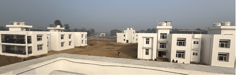A panoramic view of the newly built Rising Star Outreach Bihar campus, featuring dormitories, medical centers, and soon-to-open schools.
