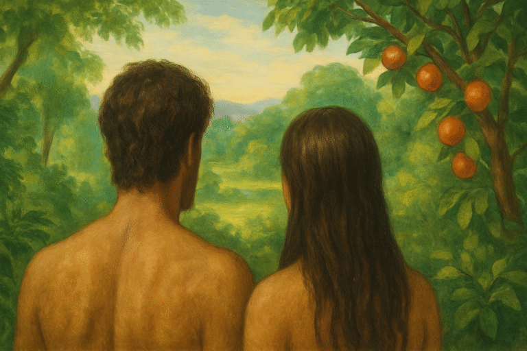 Adam and Eve in the Garden of Eden symbolizing eternal marriage, procreation, and the doctrine of eternal increase in Latter-day Saint beliefs.