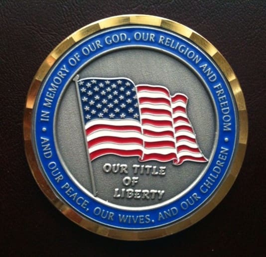 Opposite side of the coin showing the American flag and Moroni’s Title of Liberty, linking ancient covenant values to modern true patriotism.