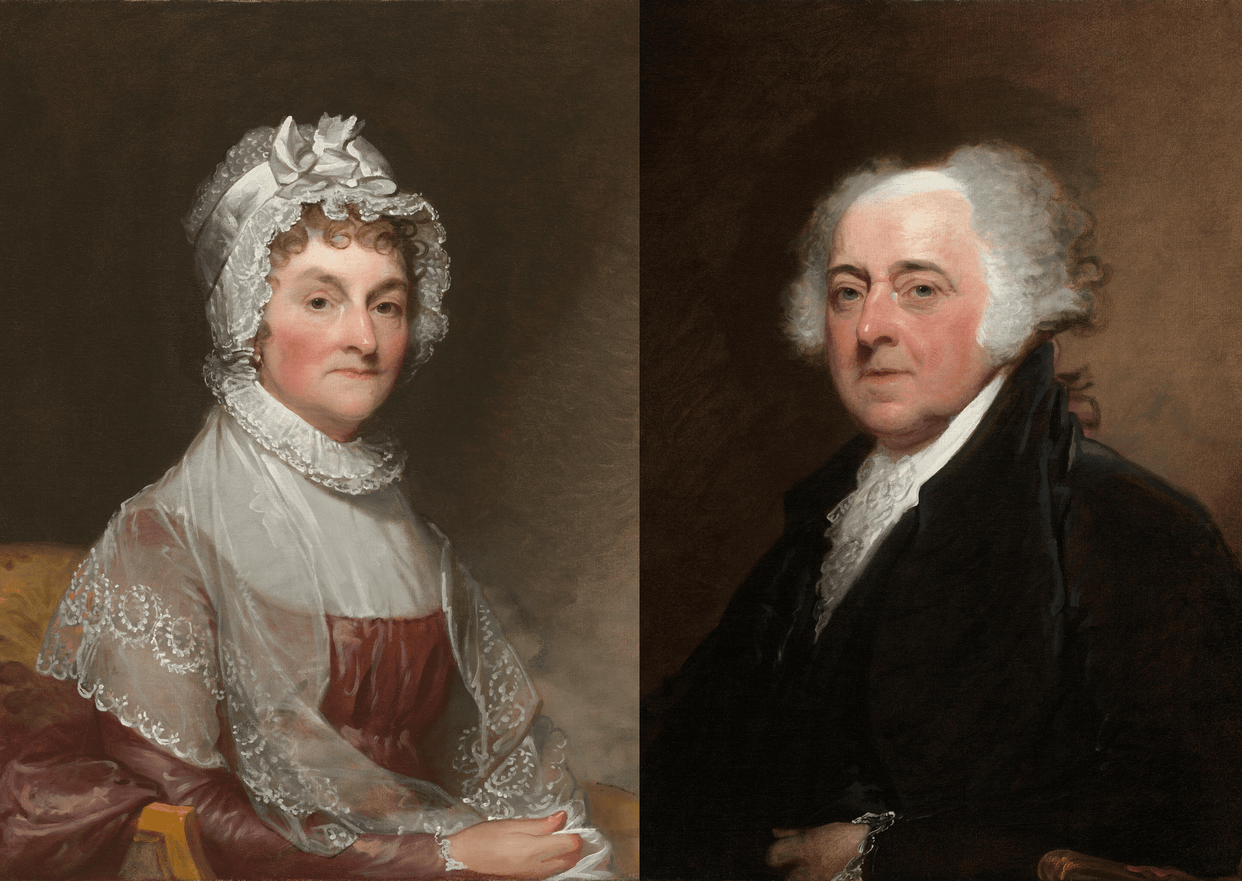 Paired portraits of John and Abigail Adams, whose marriage, moral convictions, and gospel-centered values illustrate the heart of true patriotism.