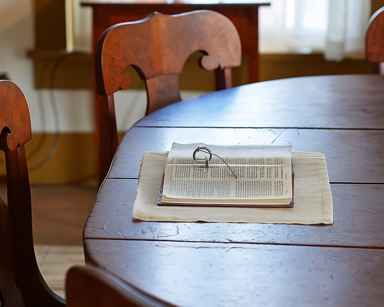 Open scripture on wooden table symbolizing study of Doctrine and Covenants 93 and the path to receive of His fulness.