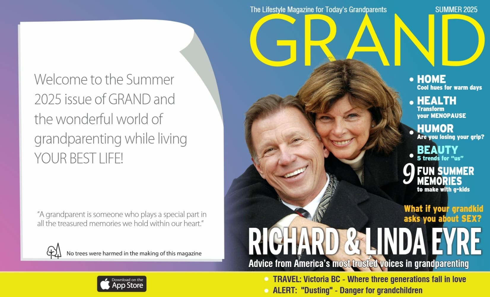 Richard and Linda Eyre on the cover of GRAND magazine, sharing parenting and grandparenting insights and family values advice.