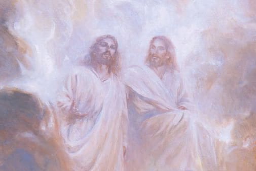 Painting of Jesus Christ with Heavenly Father in glory, representing divine identity, grace for grace, and the promise to receive His fulness.