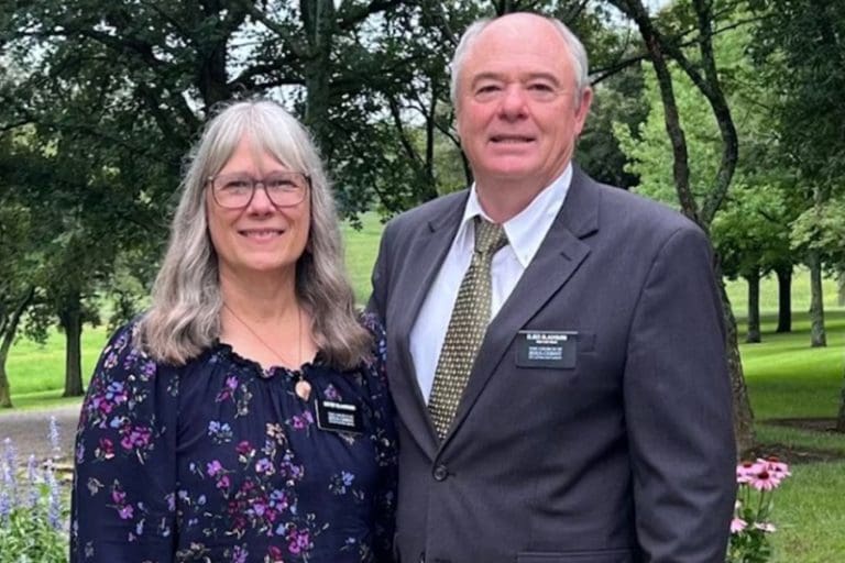 Elder Brent Blackburn and Sister Carolyn Blackburn serving as senior missionaries at Adam-ondi-Ahman in Missouri.