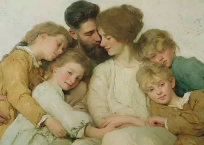 Family gathered in love, representing eternal families and the doctrine of the family in The Family: A Proclamation to the World.