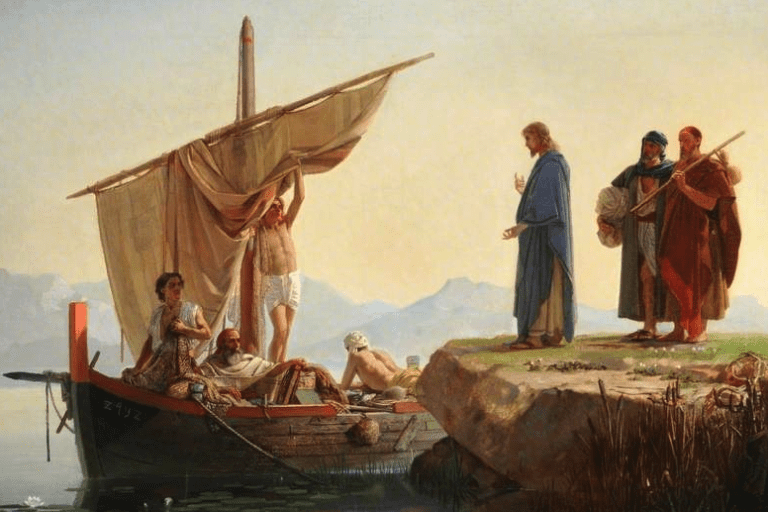 Jesus Christ calls His disciples by the sea, illustrating the Savior’s divine mission emphasized in the Joseph Smith Translation and the Gospel of John.