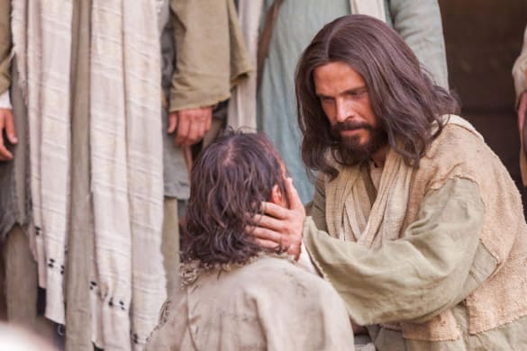 Jesus Christ comforting and healing a man, representing the Savior’s path to healing after abuse through faith, forgiveness, and emotional restoration.