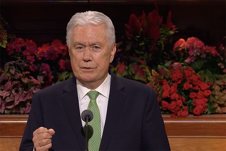 Elder Dieter F. Uchtdorf speaks at General Conference October 2025, emphasizing that discipleship takes daily self-discipline, constant learning, and unwavering faith in Jesus Christ.
