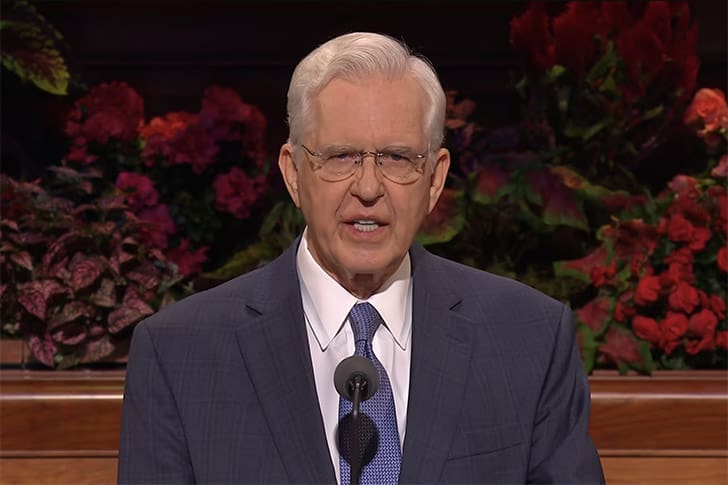 Elder D. Todd Christofferson speaks at General Conference October 2025, inviting Saints to look to God in times of trial and find lasting peace through Jesus Christ.