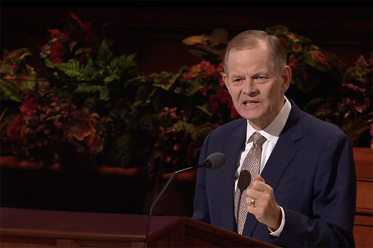 Elder Gary E. Stevenson speaks during General Conference October 2025, urging members of The Church of Jesus Christ of Latter-day Saints to be peacemakers and build unity in Christ.