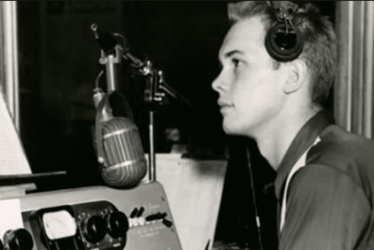 Young Dallin H. Oaks working as a radio announcer, an early experience in his spiritual preparation and leadership journey.