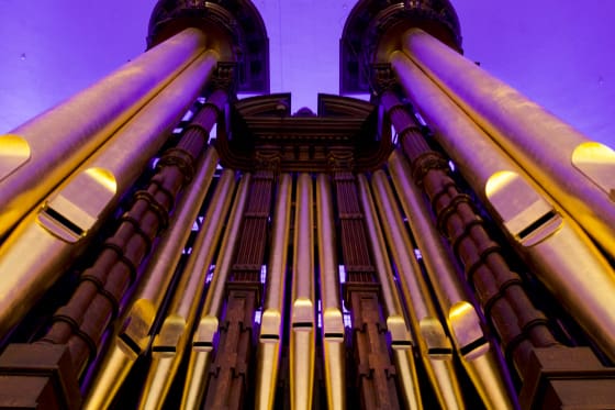 Tabernacle Organ Renovation at Temple Square, Salt Lake Tabernacle pipes featured in the October 2025 World Report.
