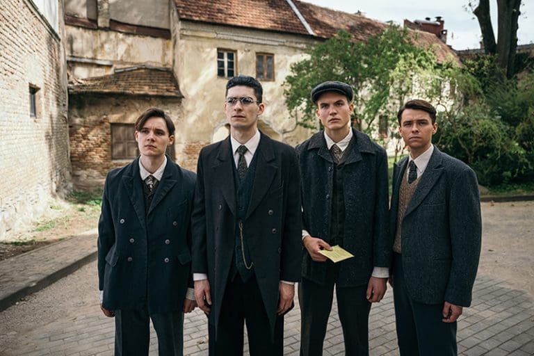 Cast of Truth & Treason Angel Studios portraying Helmuth Hübener and friends in wartime Germany, a faith-based film of courage and truth.