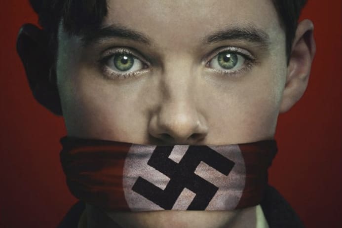 Truth or Treason Angel Studios movie poster showing Helmuth Hubener symbolically silenced by Nazi tyranny, representing courage and faith against evil