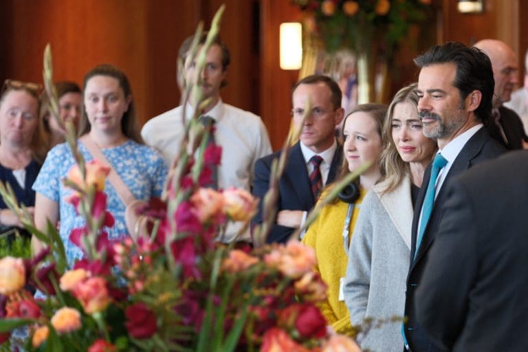 Attendees gather at the Conference Center on Temple Square to honor President Russell M. Nelson during his funeral service.