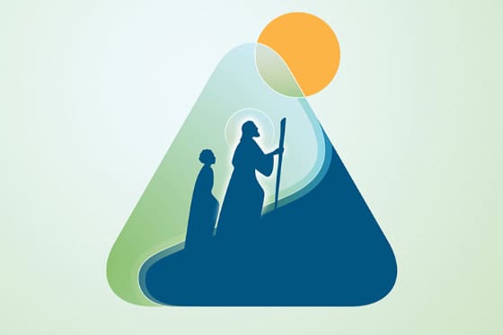 2026 Youth Theme “Walk with Me” logo showing Christ leading a youth toward the rising sun, symbolizing faith, guidance, and spiritual growth.