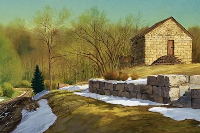 Painting of Liberty Jail in Missouri where Joseph Smith received revelation from Doctrine and Covenants 121–123 about faith and endurance.