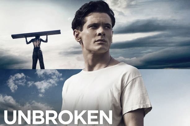 Louie Zamperini in Unbroken movie showing courage, endurance, and faith as a World War II survivor and Olympian hero.