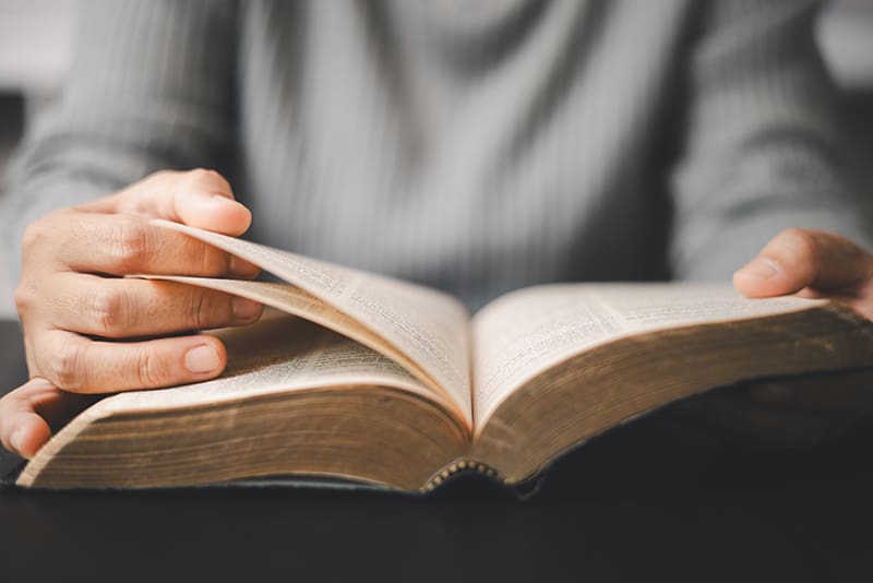 Person reading an open Bible representing the discussion on Sola Scriptura, Bible interpretation, and modern revelation.