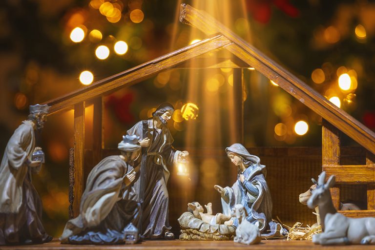 Nativity scene of Jesus Christ as the everlasting Father, reflecting Isaiah 9:6 and Book of Mormon teachings on Christ’s divine authority.