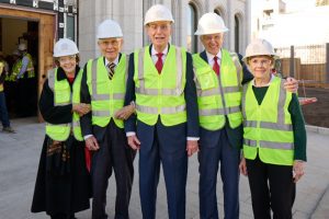 First Presidency tours the Salt Lake Temple renovation during ongoing construction of the historic temple.