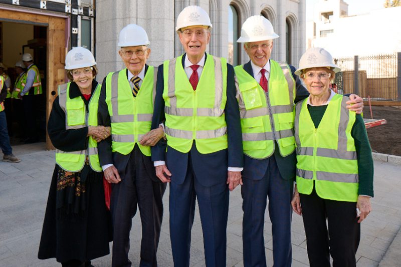 First Presidency tours the Salt Lake Temple renovation during ongoing construction of the historic temple.