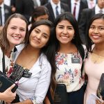 Young women missionaries representing sisters serving missions and missionary service for women in the Church of Jesus Christ of Latter-day Saints.