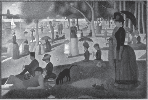 A full-color view of Georges Seurat’s pointillist painting A Sunday Afternoon on the Island of La Grande Jatte alongside the cover of Jim Ferrell’s You and We, illustrating themes from You and We Chapter 5 about relation, leadership, and how meaning emerges from parts working together.