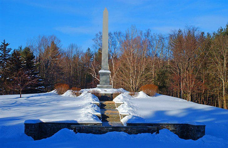 Joseph Smith Birthplace Monument in Sharon Vermont marking where Joseph Smith was born December 23 1805