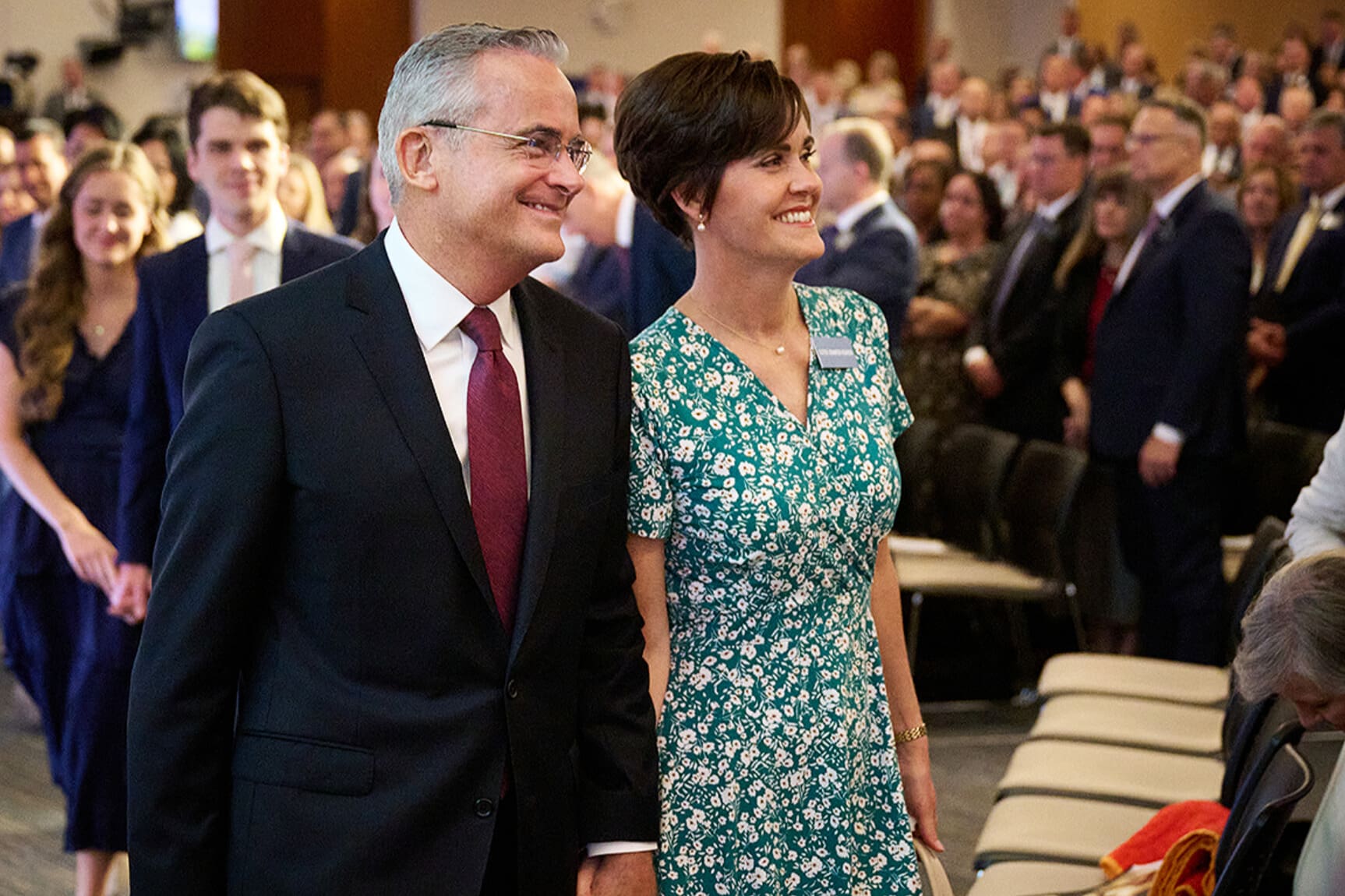 Elder Patrick Kearon and Jennifer Kearon at a Church of Jesus Christ young adult devotional gathering