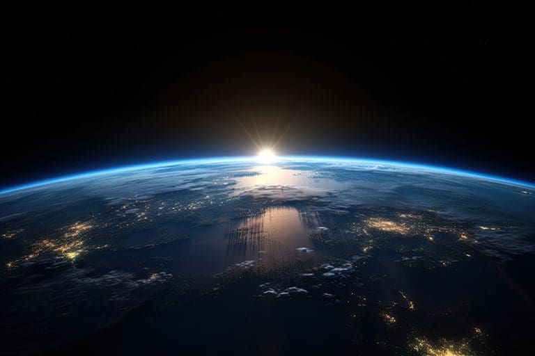 Creation revealed through Genesis, the Book of Moses, and the Book of Abraham as the earth is shown at dawn from space.