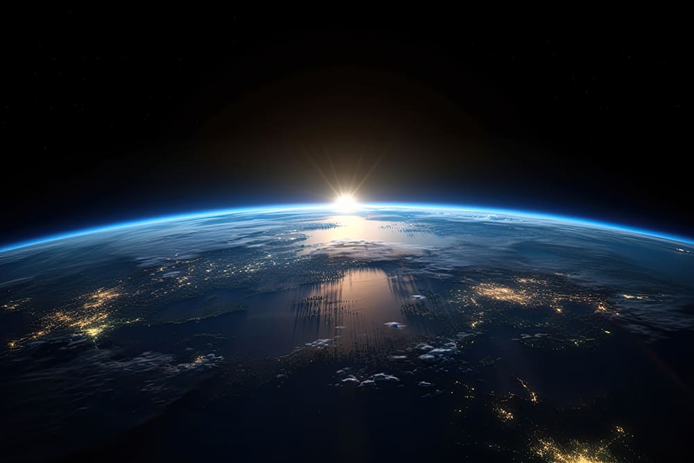 Creation revealed through Genesis, the Book of Moses, and the Book of Abraham as the earth is shown at dawn from space.