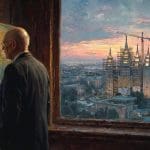 Church leader reflecting on global injustice and political neutrality as a temple rises, representing the Church’s worldwide mission and disciple-centered approach.