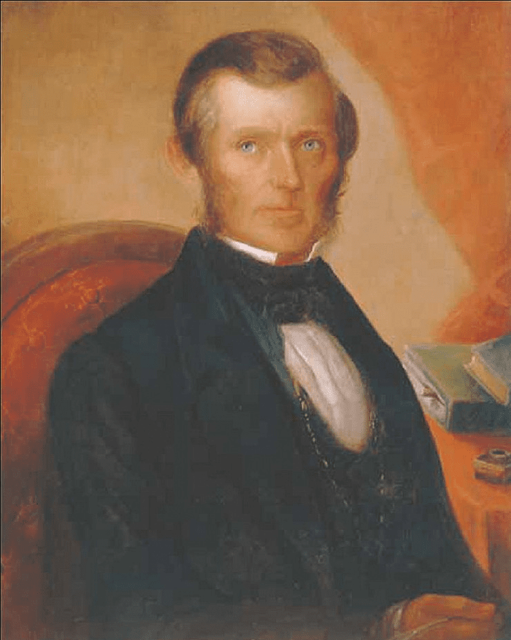 A historical portrait of Wilford Woodruff, apostle of The Church of Jesus Christ of Latter-day Saints, who was called in August 1844 to preside over the Church and printing establishment in England during a critical period following the death of Joseph and Hyrum Smith.