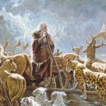 Noah on the ark during the Flood in Genesis, surrounded by animals, illustrating similarities between the biblical Flood and ancient Near Eastern flood stories.