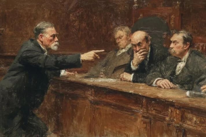 Historic painting of heated political debate illustrating the loss of dignity and rise of contempt in politics