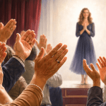 Audience applauding a woman on stage illustrating the temptation of seeking the praise of men instead of the praise of God.