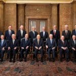 First Presidency and Quorum of the Twelve Apostles with Elder Clark G. Gilbert in the Church Administration Building, official 2026 leadership photo