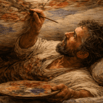 Michelangelo painting the Sistine Chapel ceiling illustrating the sacrifice and price behind masterpieces like The Creation of Adam and the article’s reflection on the Atonement of Jesus Christ.