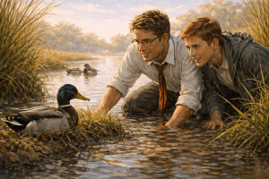 father and son bonding by water nurturing children love in families listening Christlike love parenting