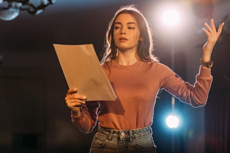 stage lighting theatre production dress rehearsal actress script summer musical performance