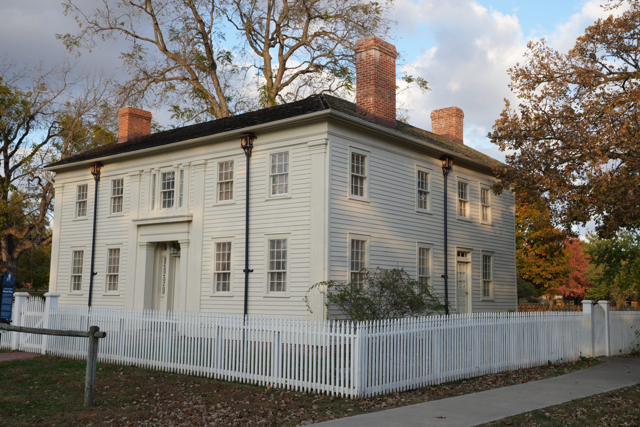 Historic white building in Nauvoo Illinois representing restored structures from the nineteenth-century Latter-day Saint city connected with Joseph Smith and early Church history