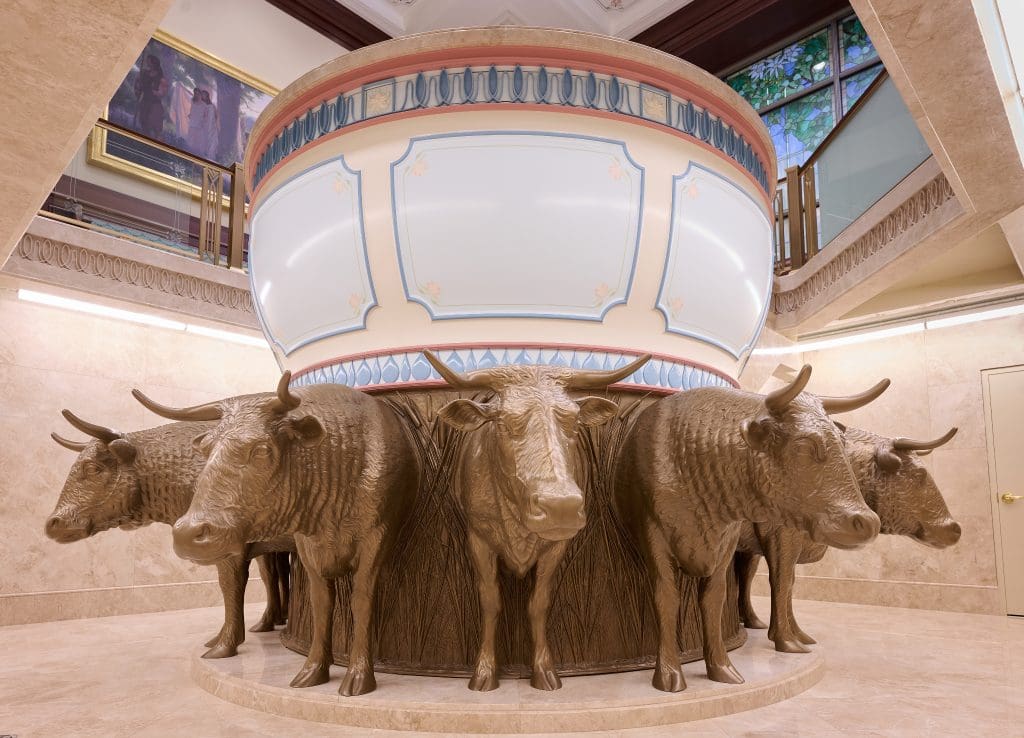 A beautifully designed ordinance room inside the Lindon Utah Temple reflects the sacred purpose of temples in The Church of Jesus Christ of Latter-day Saints