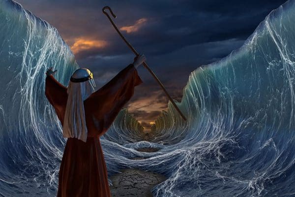 Moses parts the Red Sea in Exodus 14 as the children of Israel cross on dry ground, Come Follow Me Podcast faith in the wilderness